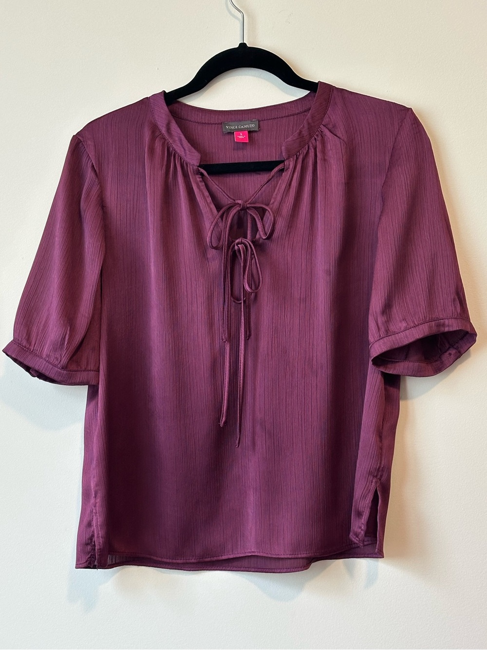 Vince Camuto Women's Plum Lace-Up Short Sleeve Blouse Size Small